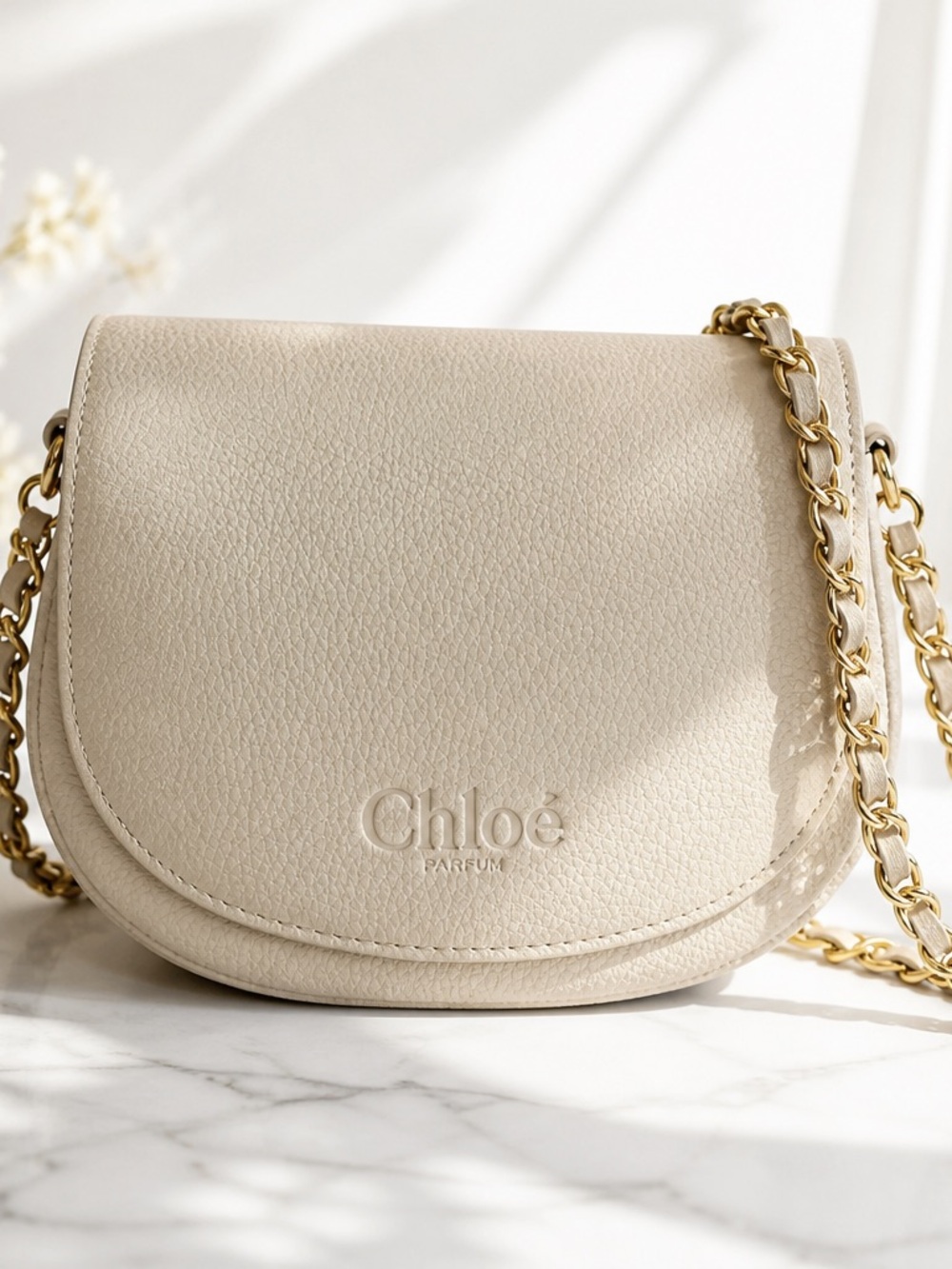 Chloé Parfum Cream Beige Pebbled Crossbody Pouch